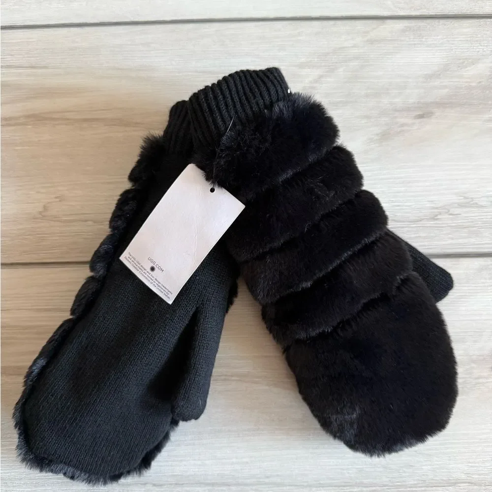 UGG Faux Fur Mittens Black L/XL NWT